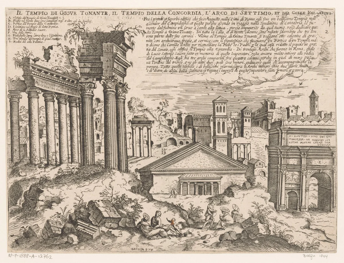 Gezicht op het Forum Romanum te Rome, vanaf het Capitool by Unknown, print, 1561