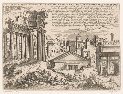 Gezicht op het Forum Romanum te Rome, vanaf het Capitool by Unknown, print, 1561