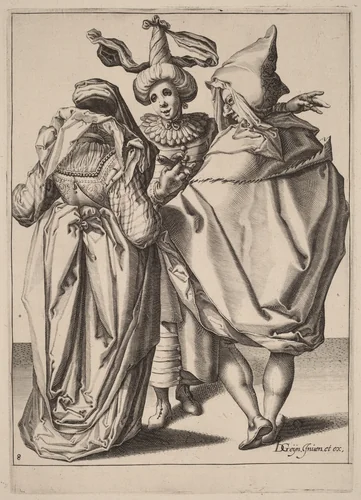 A Couple Addressing a Gesticulating Young Man by Zacharias Dolendo; Jacques de Gheyn II, print, 1518-1641