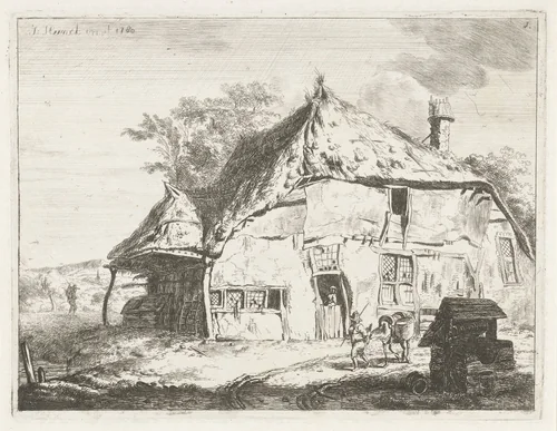 Boerderij bij een waterput by Jabes Heenck, print, 1780