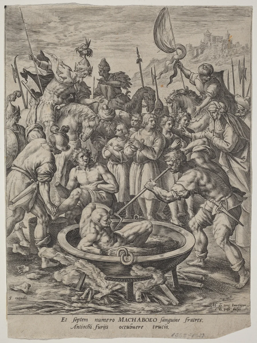 The Seven Maccabean Brothers Killed by Antiochus by Crispijn van de Passe
Maarten de Vos
Jan Sadeler
Aegidius Sadeler, print, 1565-1637