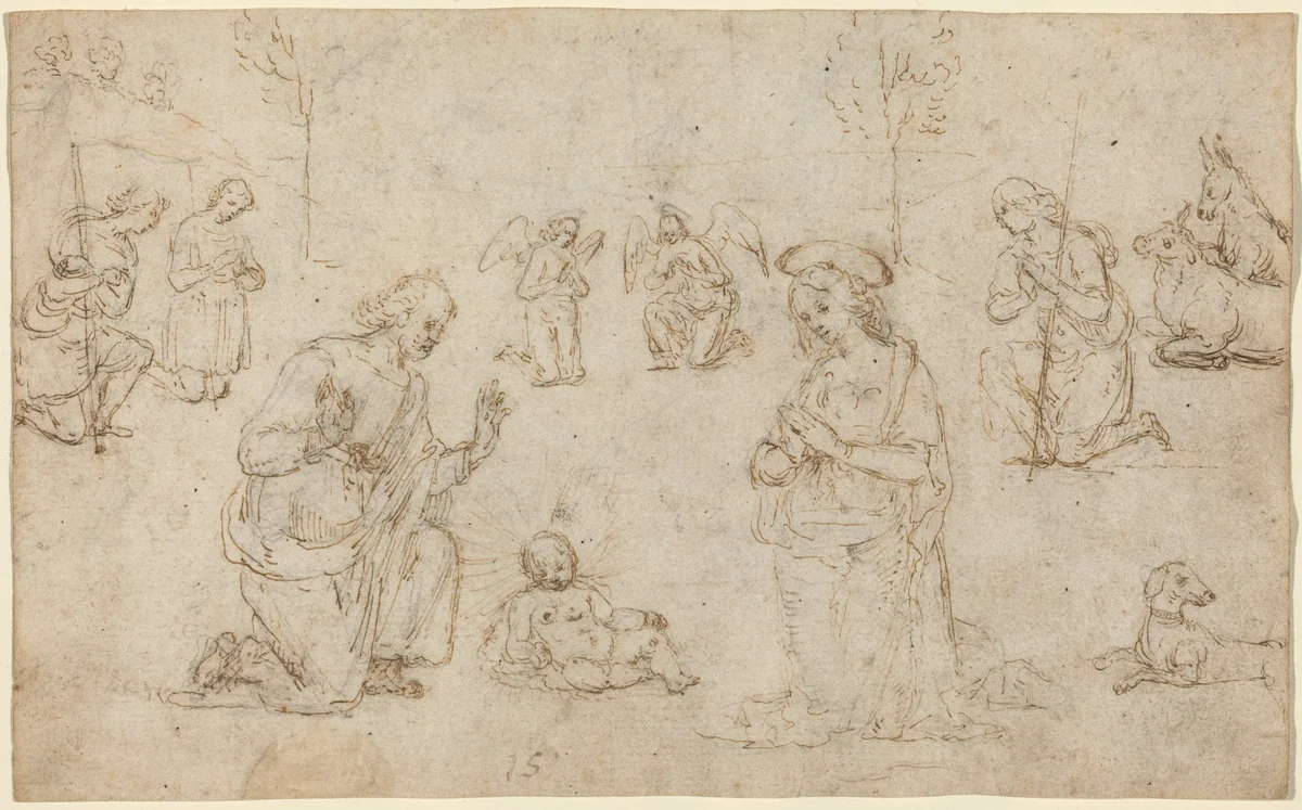 The Adoration of the Shepherds by Pietro Perugino, drawing, 1512-1522