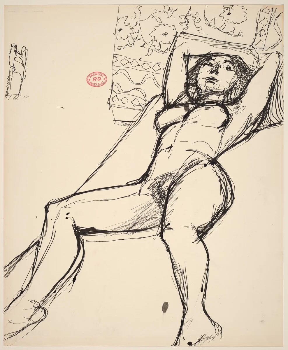 Untitled [reclining female nude before a patterned backdrop] by Richard Diebenkorn, drawing, 1955-1967