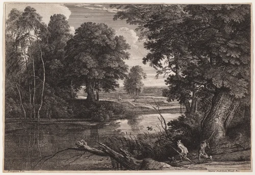Landscape with Duck Hunters by Jean Morin; Jacques Fouquières, print, 1657