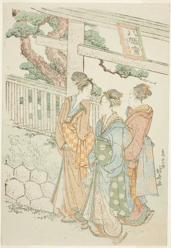 Visitors to the Hachiman shrine by Katsushika Hokusai (葛飾 北斎), print, 1798-1809
