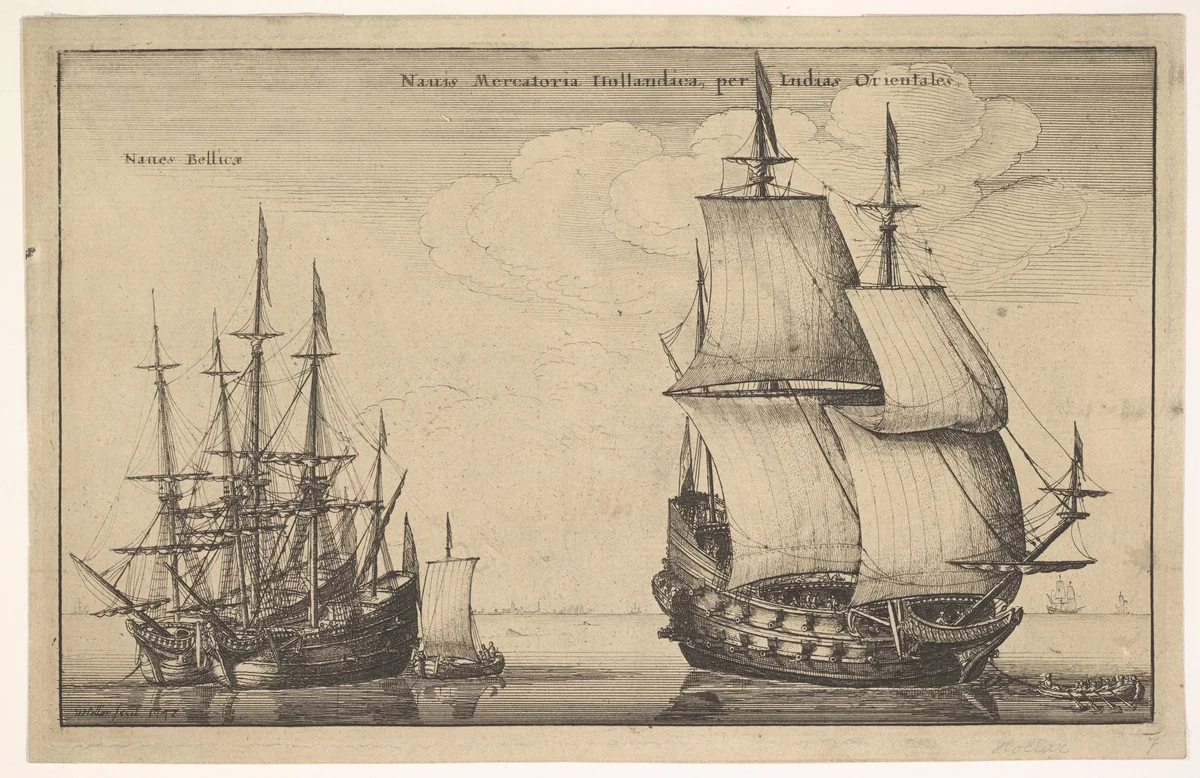 Naues Mercatoriæ Hollandicæ per Indias Occidentales (Dutch East Indiaman) by Wenceslaus Hollar, print, 1647