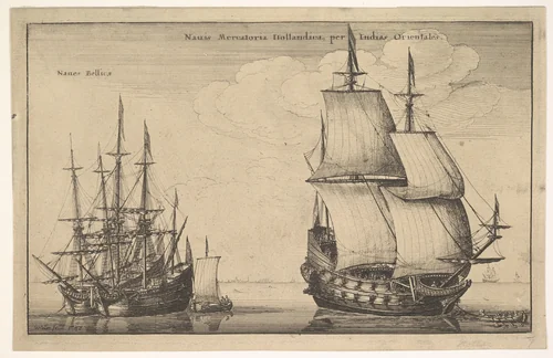 Naues Mercatoriæ Hollandicæ per Indias Occidentales (Dutch East Indiaman) by Wenceslaus Hollar, print, 1647