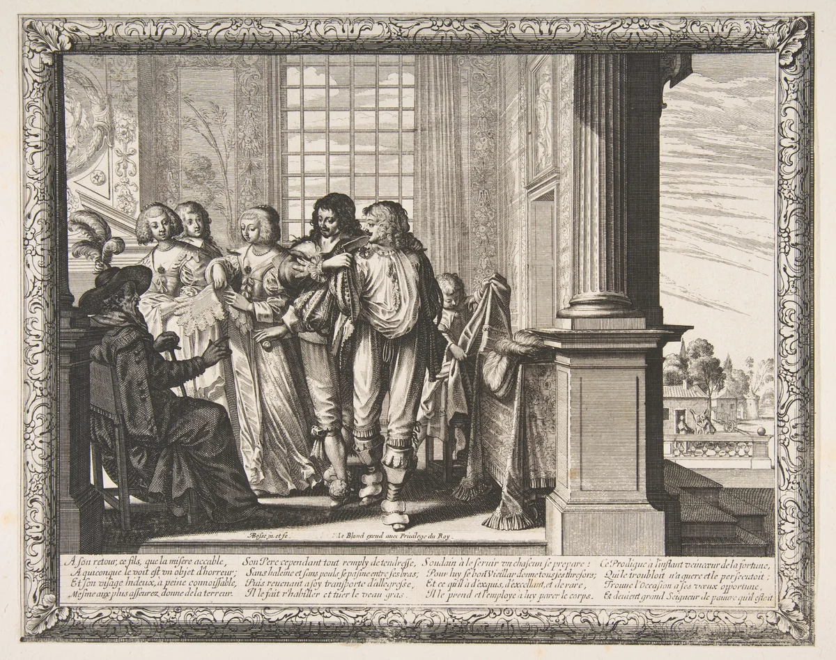 The Prodigal Son Changes His Clothes by Abraham Bosse, print, 1631-1641