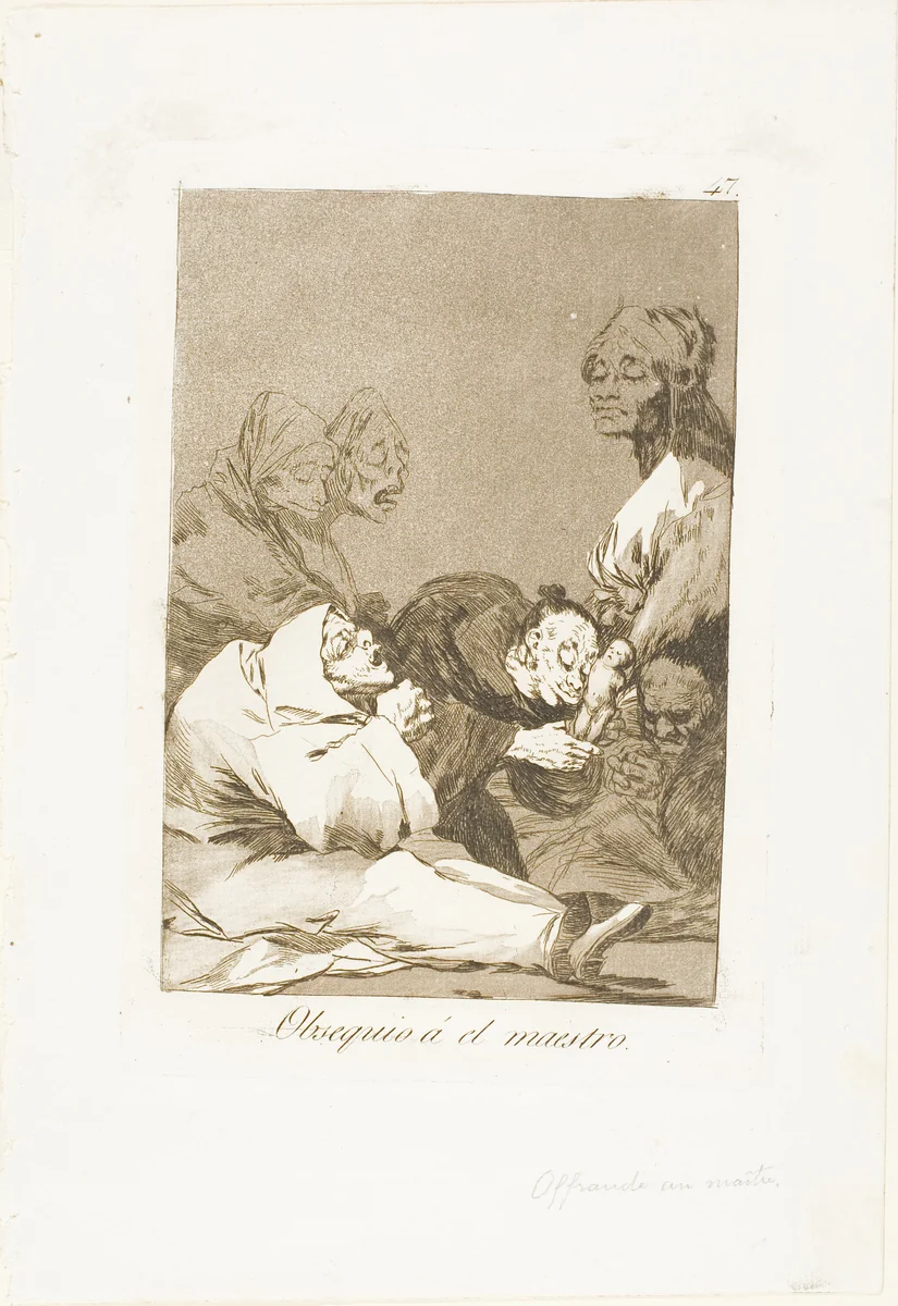 A Gift for the Master, plate 47 from Los Caprichos by Francisco José de Goya, print, 1797-1799