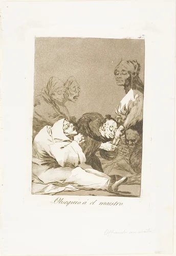 A Gift for the Master, plate 47 from Los Caprichos by Francisco José de Goya, print, 1797-1799