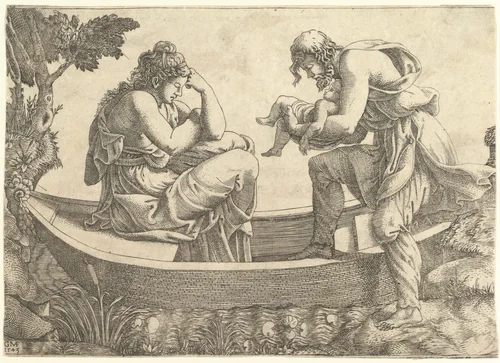 Danae and the infant Perseus cast out to sea by Acrisius by Giorgio Ghisi, print, 1543