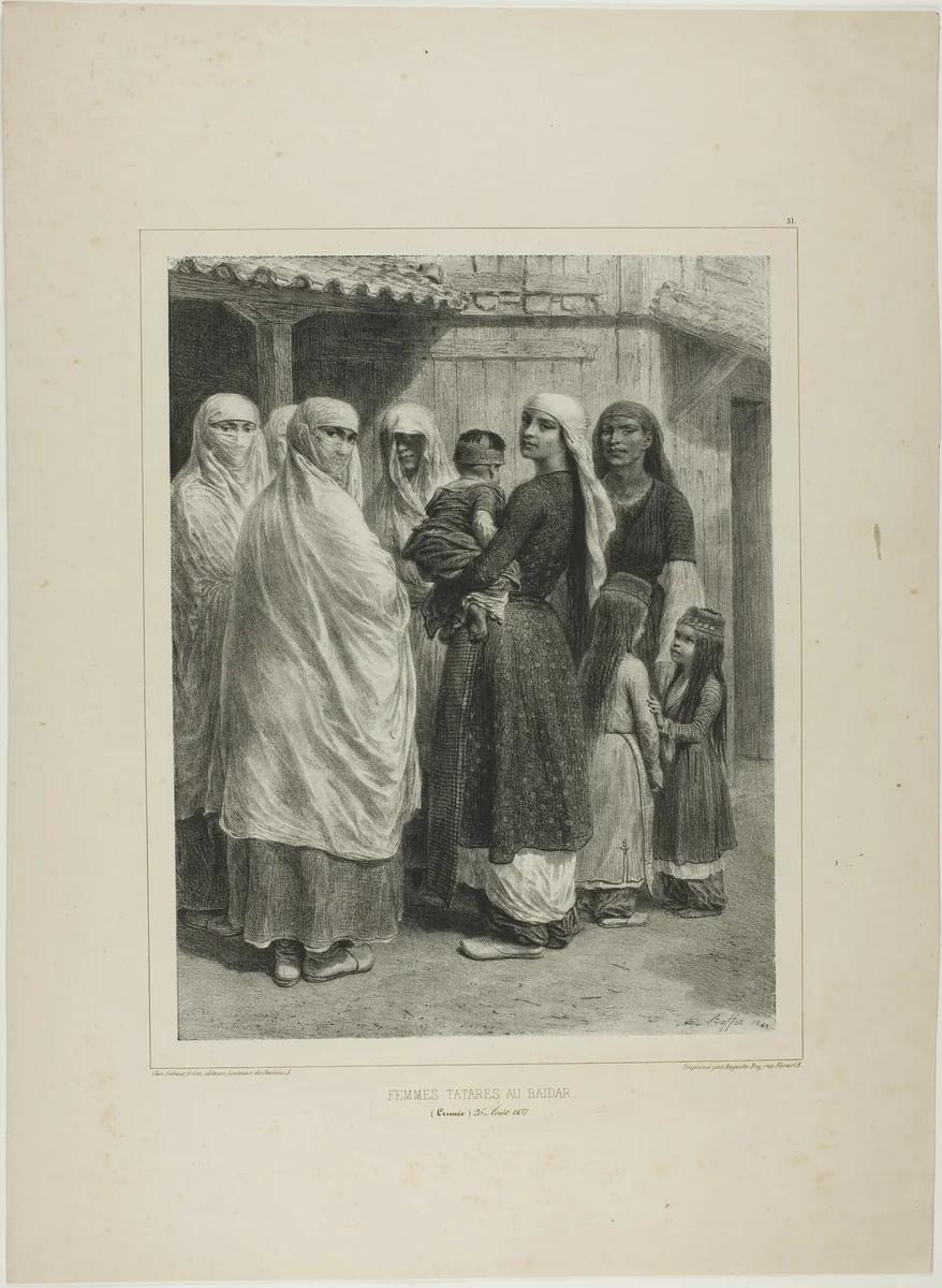 Tartar Women at the Baïdar, Crimea, August 26, 1837 by Denis Auguste Marie Raffet, print, 1842