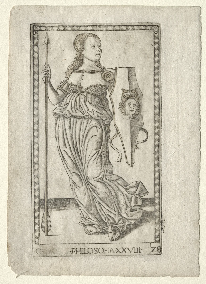 Philosophy (from the Tarocchi, series C: Liberal Arts, #28) by Master of the E-Series Tarocchi, print, 1457-1467