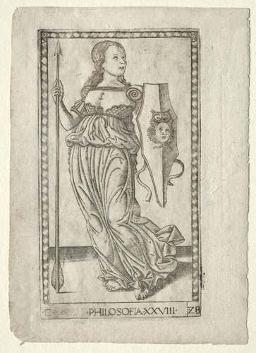 Philosophy (from the Tarocchi, series C: Liberal Arts, #28) by Master of the E-Series Tarocchi, print, 1457-1467