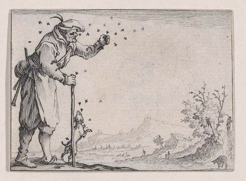 Le Paysan Assailli par les Abeilles (The Peasant Attacked by Bees), from "Les Caprices" Series A, The Florence Set by Jacques Callot, print, 1617