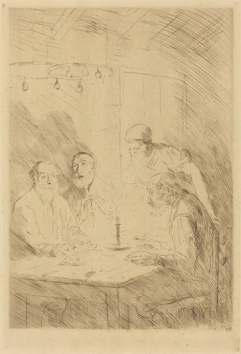 Supper of the Poor (Le souper chez misere) by Alphonse Legros, print, 1837-1911
