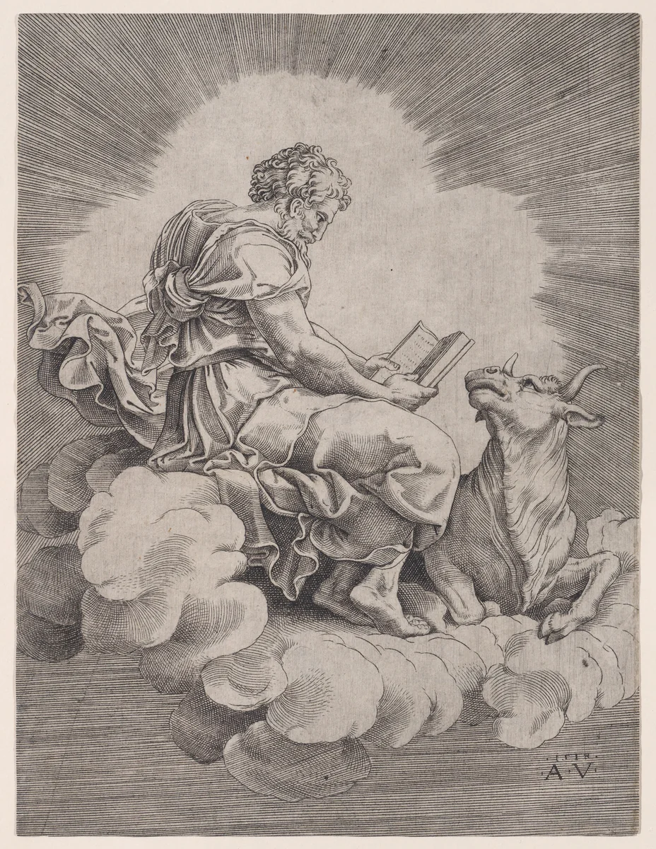 Saint Luke by Agostino Veneziano, print, 1513-1523