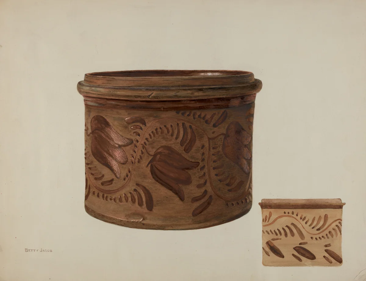 Pa. German Butter Crock by Betty Jacob, index of american design, 1940