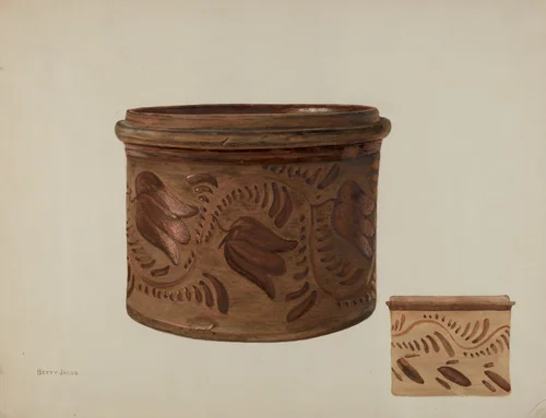Pa. German Butter Crock by Betty Jacob, index of american design, 1940