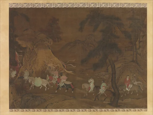 Emperor Xuanzong's Flight to Shu by Unidentified Artist, painting, 1134-1166