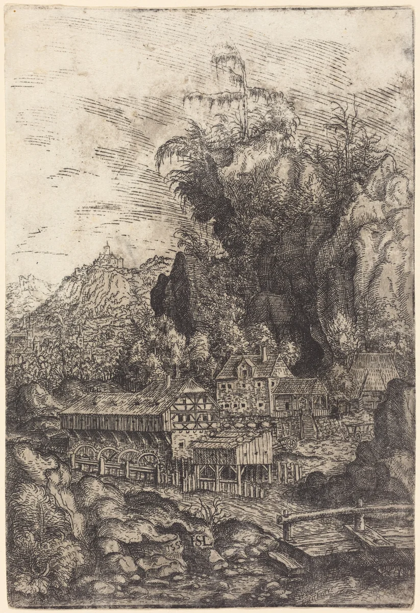 Landscape with a Water Mill by Hanns Lautensack, print, 1553