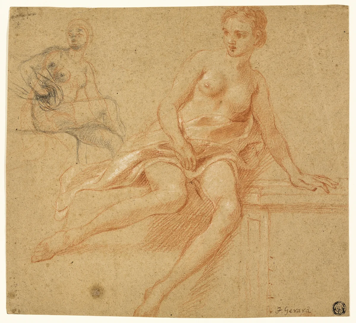 Two Sketches of Seated Female Nude by François Pascal Simon Gérard, drawing, 1790-1837