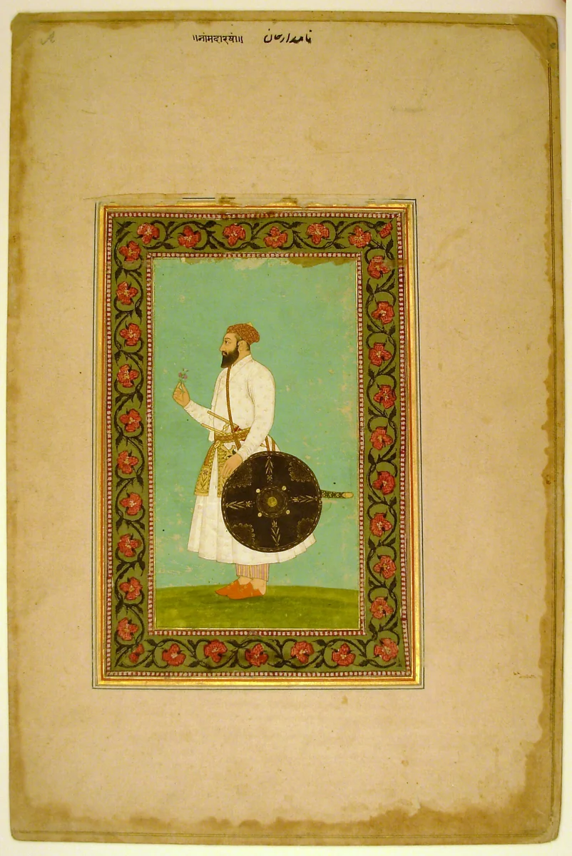 Album Page with a Portrait of Namdar Khan (Side A) and Calligraphic Specimens (Side B) by India, other, 1667-1700