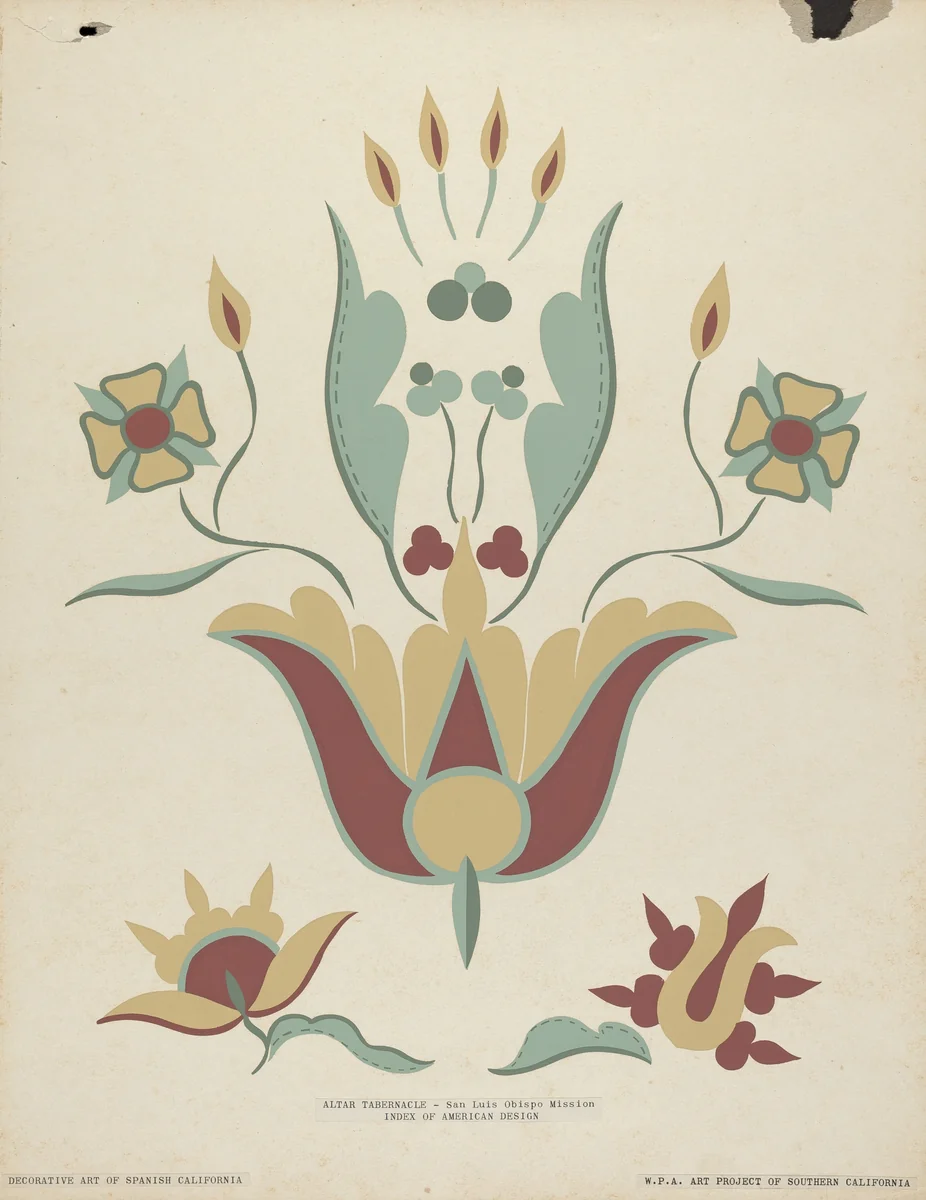 San Luis Obispo Mission Altar Tabernacle From the portfolio "Decorative Art of Spanish California" by American 20th Century, index of american design, 1935-1942