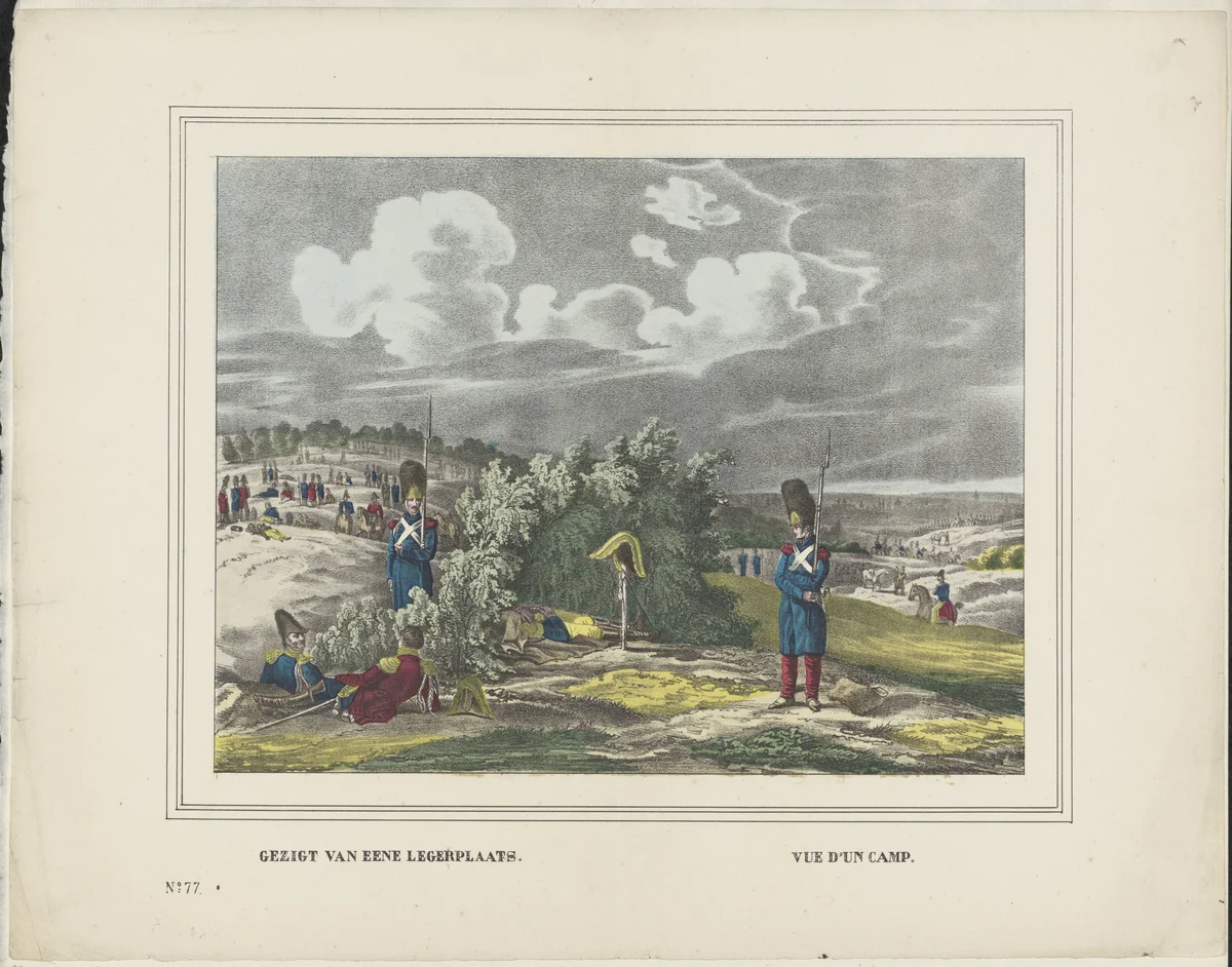 Gezigt van eene legerplaats / Vue d'un camp by Glenisson & Van Genechten, print, 1833-1856