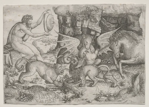 Allegorical Theme: Combat of Animals by Master of the Beheading of St. John the Baptist, print, 1515-1520