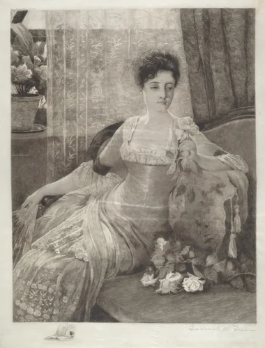Untitled (Girl on a Couch) by Frederick W. Freer, print, 1888