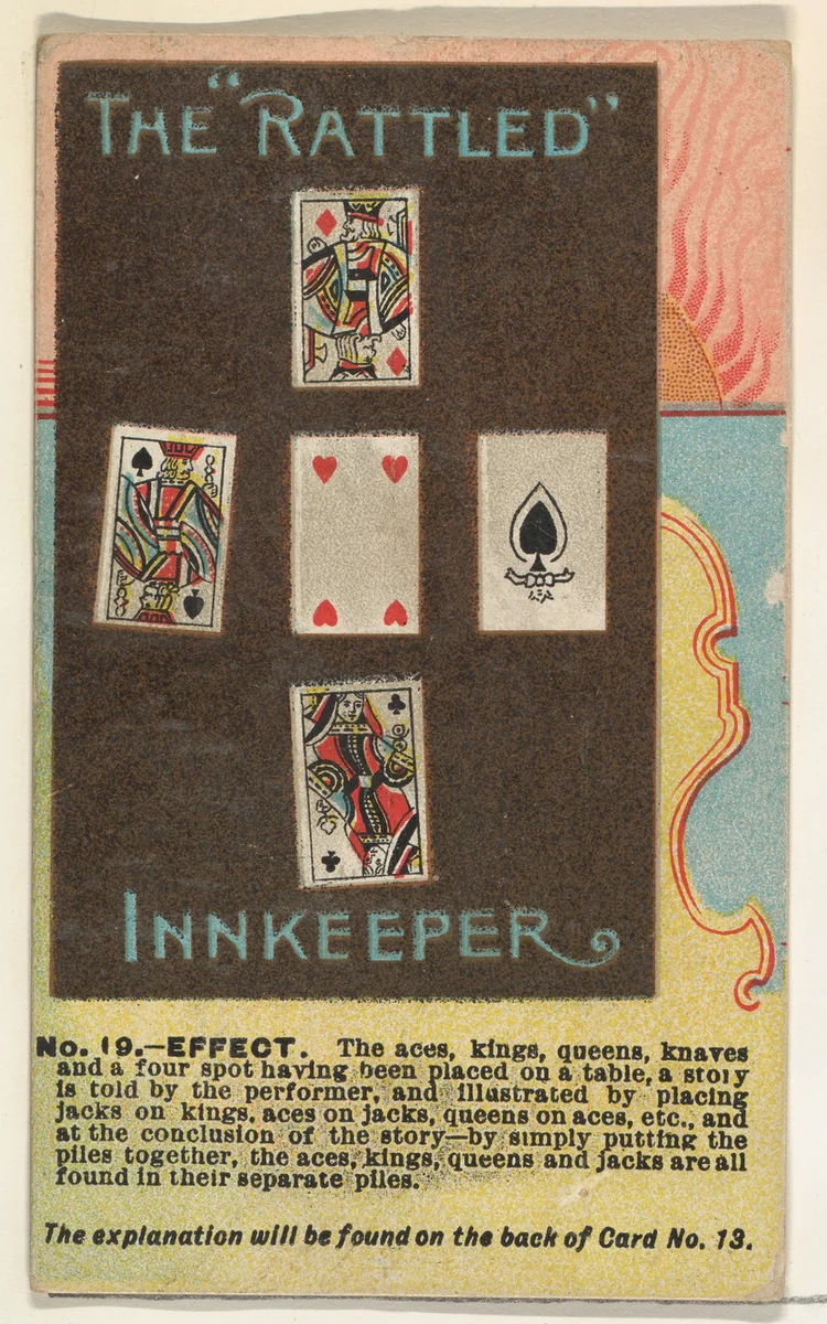 Number 19, The Rattled Innkeeper, from the Tricks with Cards series (N138) issued by W. Duke, Sons & Co. to promote Honest Long Cut Tobacco by W. Duke, Sons & Co., print, 1887