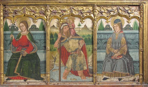 Predella pane with Saint Bridget, Saint Christopher, and Saint Kilian from Retable by Domingo Ram, painting, 1400-1499