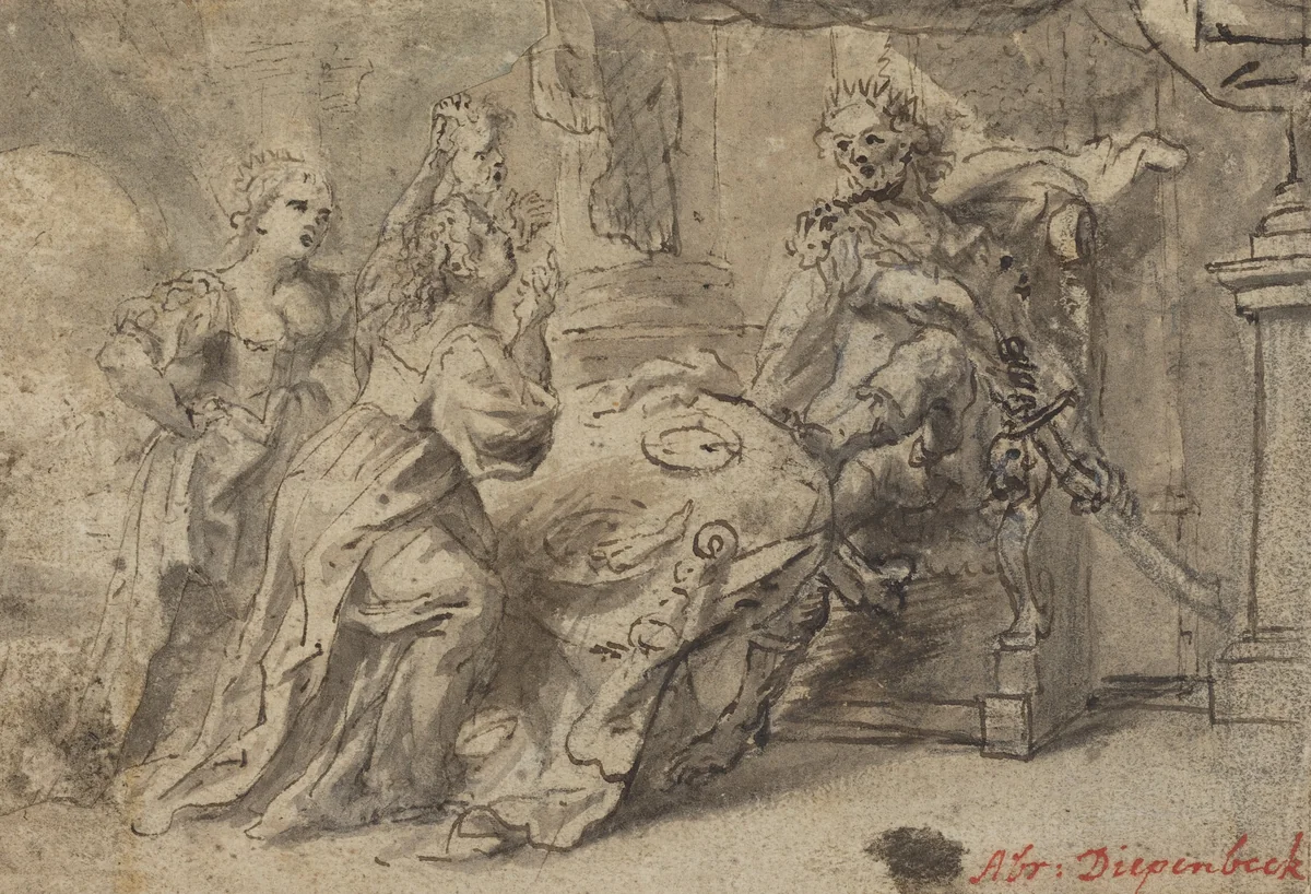 Philomela, Procne, and the Thracian King Tereus by Anonymous Artist; Abraham van Diepenbeeck, drawing, 1596-1675