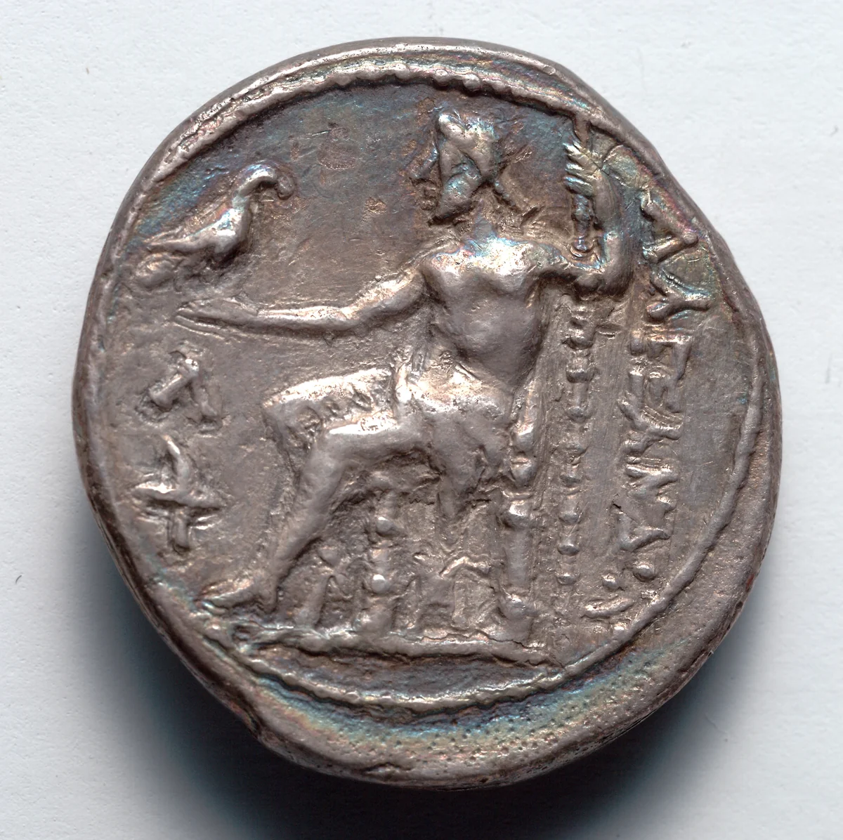 Tetradrachm: Zeus, Seated, l., Holding Staff and Eagle, Torch Left (reverse) by Unknown, metalwork, -336--323