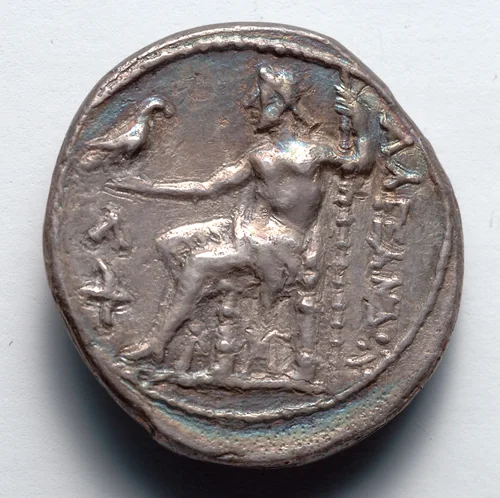 Tetradrachm: Zeus, Seated, l., Holding Staff and Eagle, Torch Left (reverse) by Unknown, metalwork, -336--323