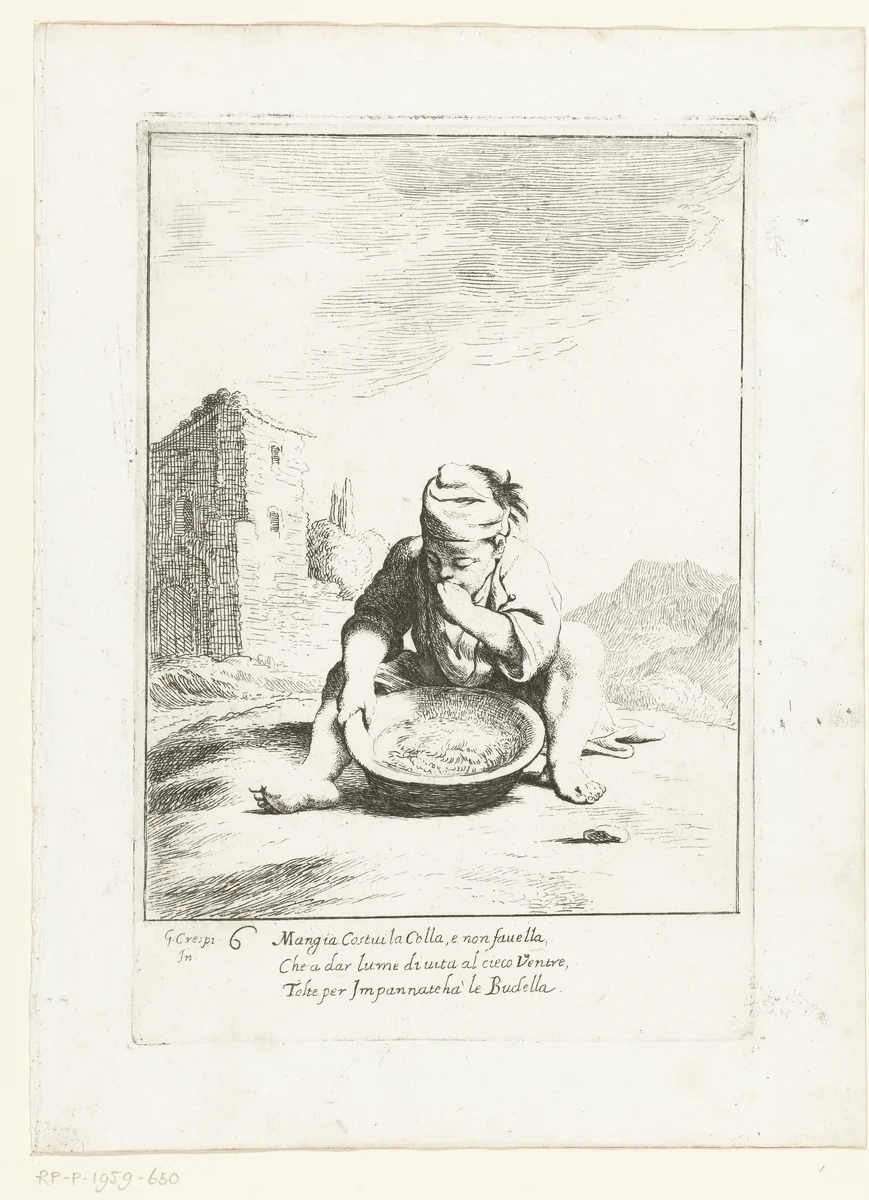 Cacasenno eet pap by Giuseppe Maria Crespi, print, 1710-1715