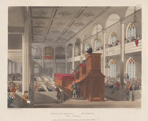 Philanthropic Society, The Chapel by Thomas Rowlandson, print, 1809