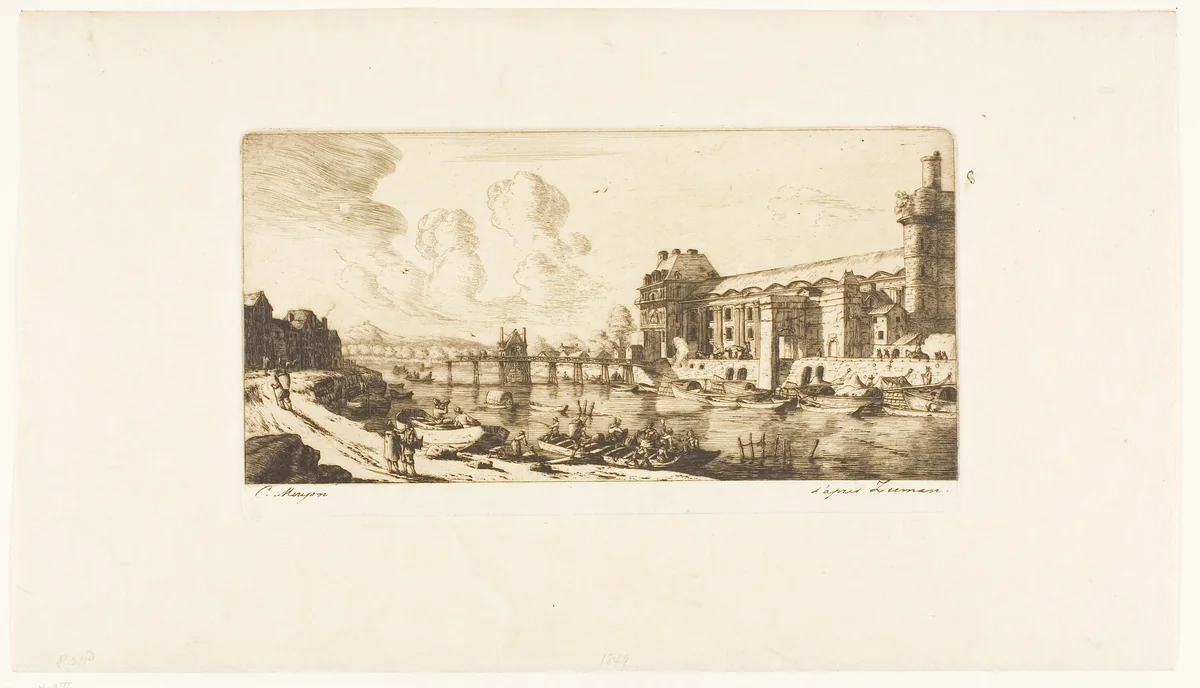 The 'Pavillon de Mademoiselle' and Part of the Louvre by Charles Meryon, print, 1849