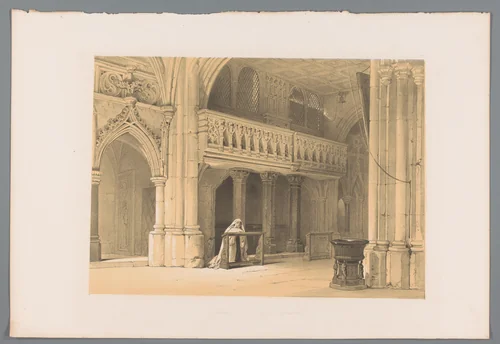 Biddende non in het Nonnbergklooster te Salzburg by Louis Haghe, print, 1845