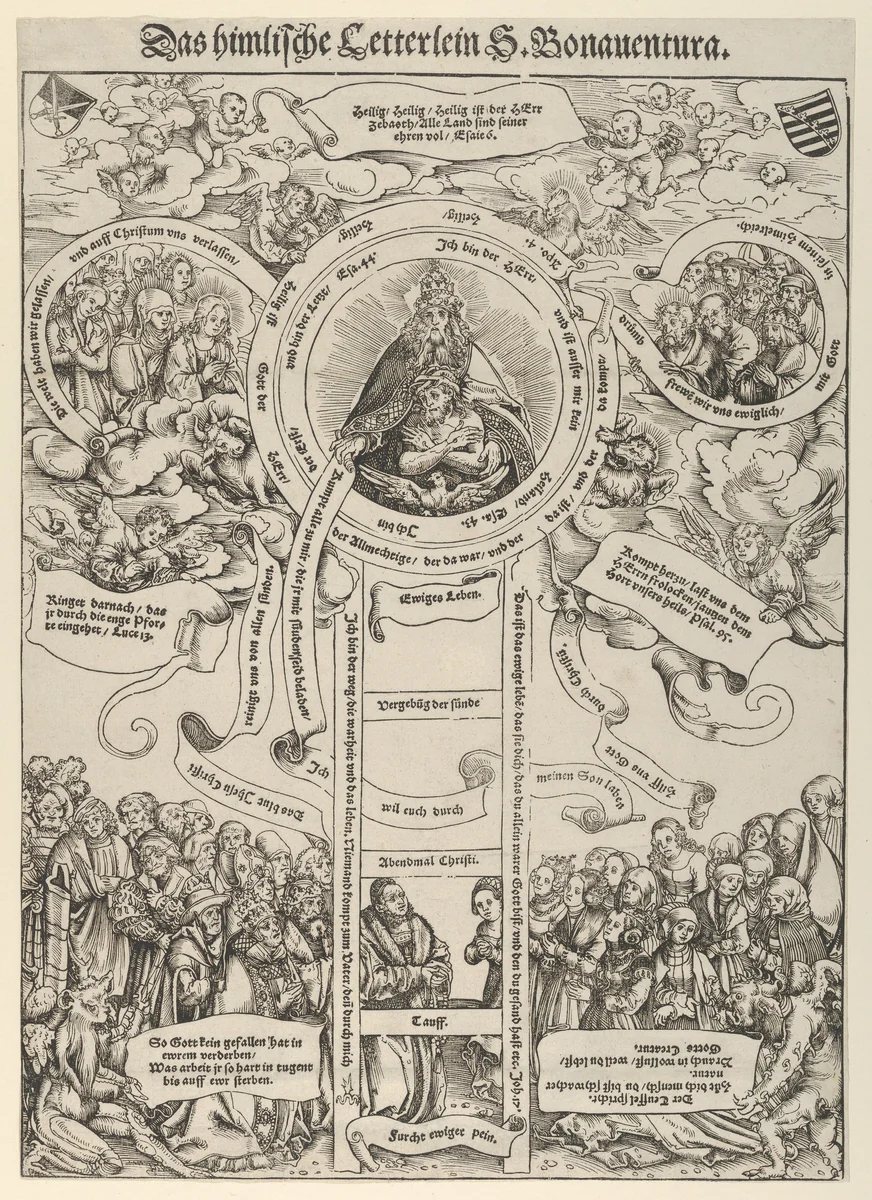 The Celestial Ladder of St. Bonaventura by Lucas Cranach, print, 1472-1553