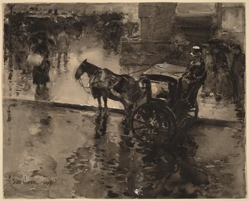 The Up-Tide on the Avenue by Childe Hassam, drawing, 1890