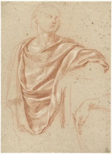 Romein in toga en studie van een hand by Eustache Lesueur, drawing, 1627-1655