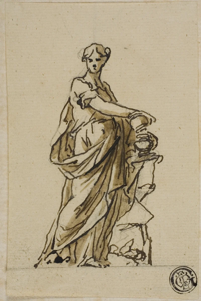Fate with Urn by John Michael Rysbrack, drawing, 1713-1770