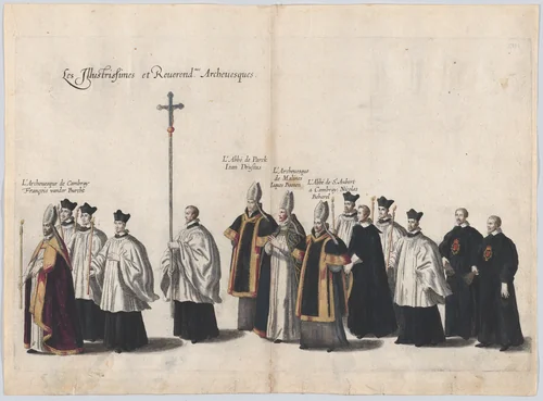 Plate 13: Members of the clergy marching in the funeral procession of Archduke Albert of Austria; from 'Pompa Funebris ... Alberti Pii' by Cornelis Galle, print, 1623