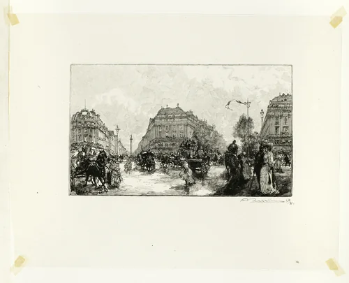 Place de l'Opéra, plate seventeen from Le Long de la Seine et des Boulevards by Louis Auguste Lepère, print, 1890