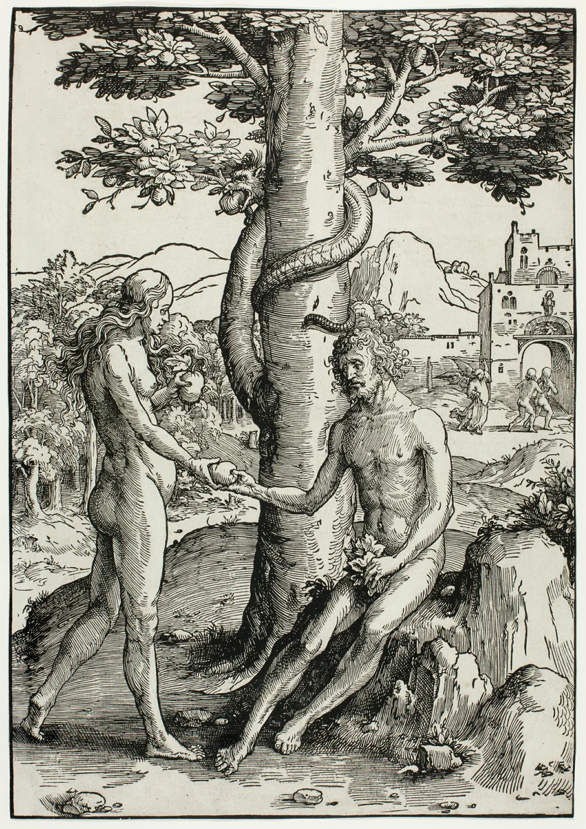 Adam and Eve (The Fall of Man) by Lucas van Leyden, print, 1509-1519