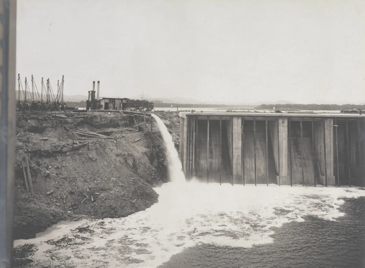 Balboa Terminals. Dry Dock #1. Filling entrance basin before blasting the dike by Unidentified Photographer, photograph, 1916