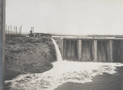 Balboa Terminals. Dry Dock #1. Filling entrance basin before blasting the dike by Unidentified Photographer, photograph, 1916