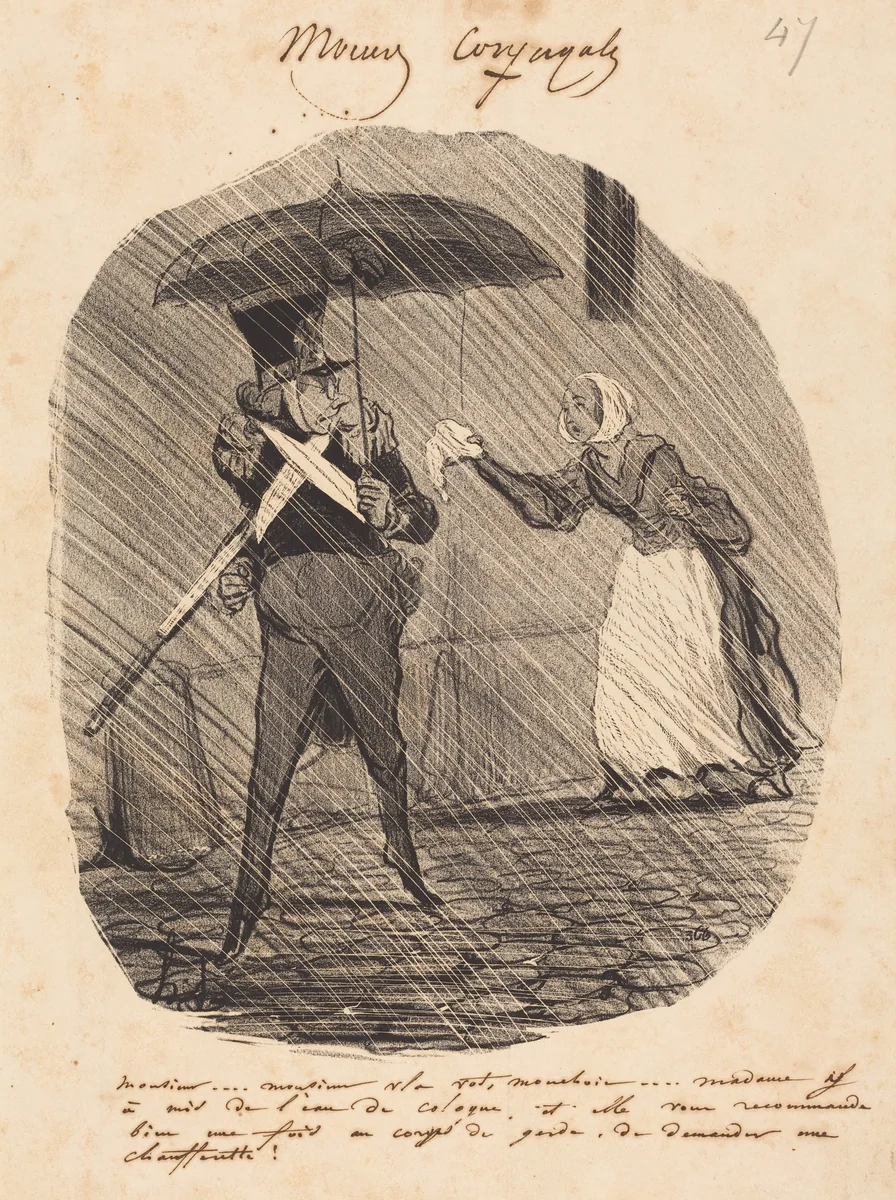 Monsieur... Monsieur, v'la vot' mouchoir by Honoré Daumier, print, 1842